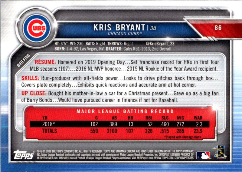 2019 Bowman Chrome Kris Bryant