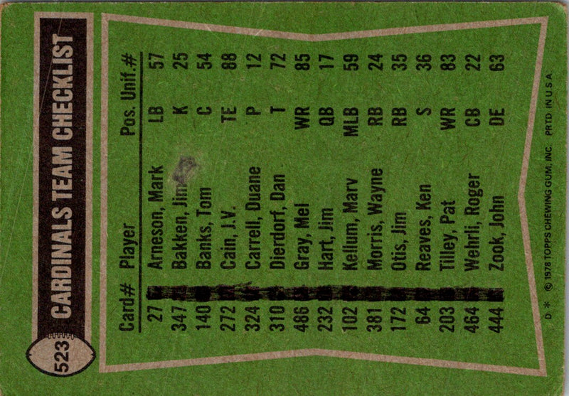 1978 Topps Terry Metcalf/Mel Gray/Roger Wehrli/Mike Dawson