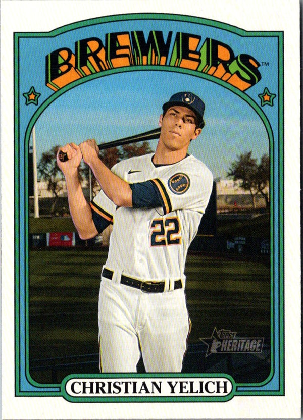 2021 Topps Heritage Chrome Blue Sparkle Christian Yelich #251