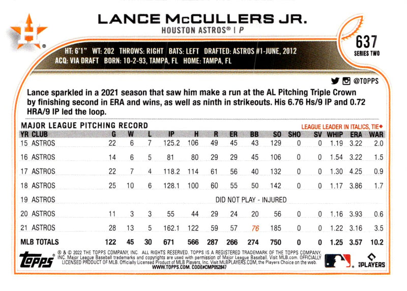 2022 Topps Lance McCullers Jr.