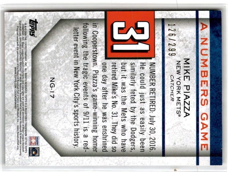 2020 Topps Update A Numbers Game Black Mike Piazza