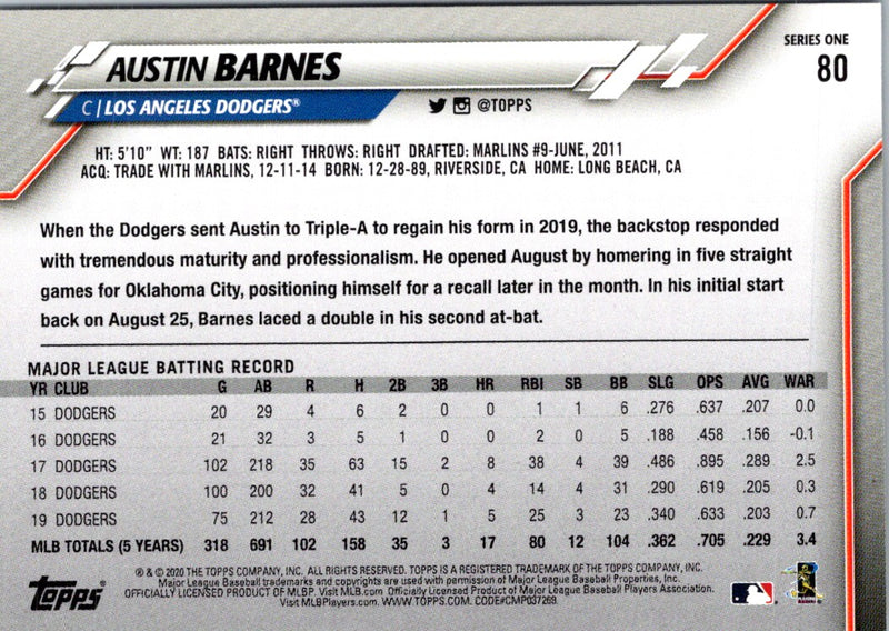 2020 Topps Austin Barnes