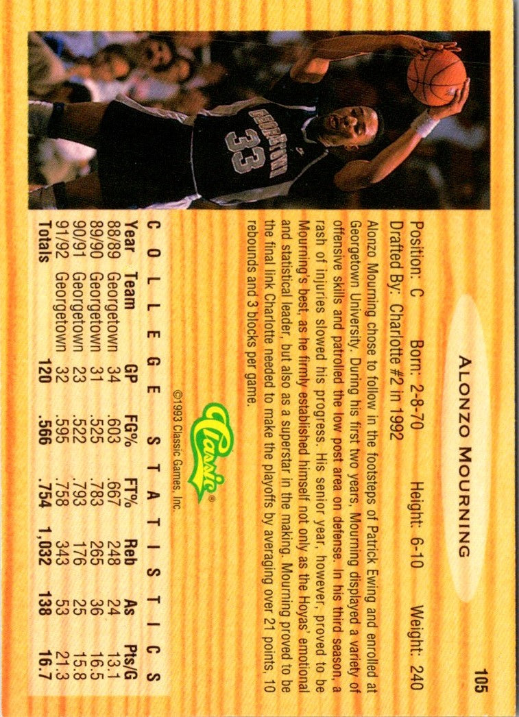 1993 Classic Draft Picks Gold Alonzo Mourning