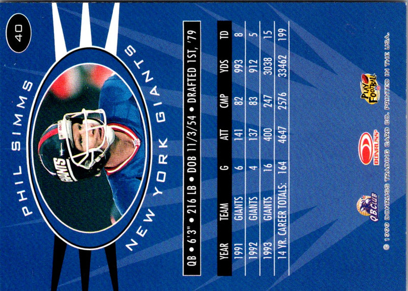 1999 Donruss Preferred QBC Phil Simms