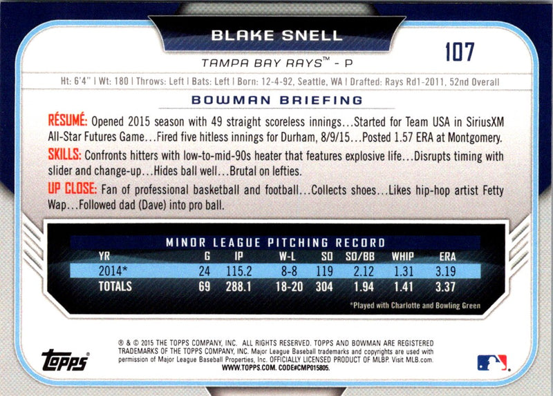 2015 Bowman Draft Picks & Prospects Blake Snell