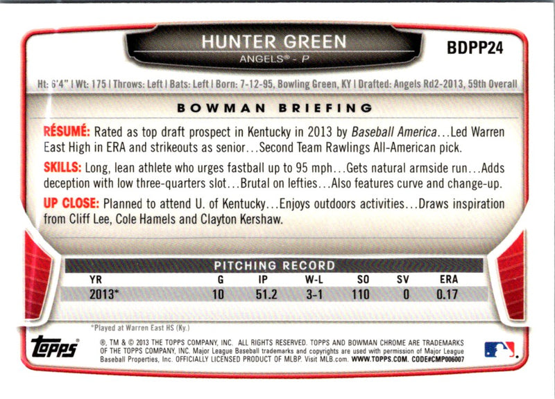 2013 Bowman Draft Picks & Prospects Chrome Hunter Green