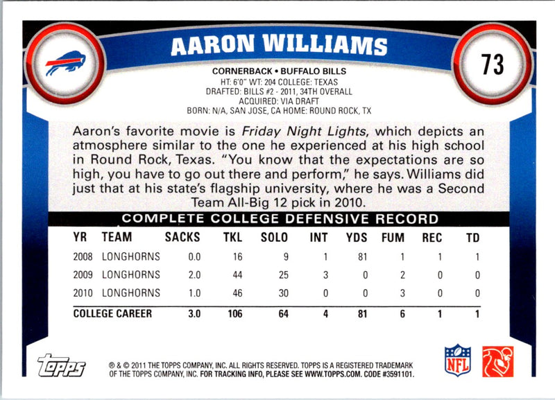 2011 Topps Aaron Williams