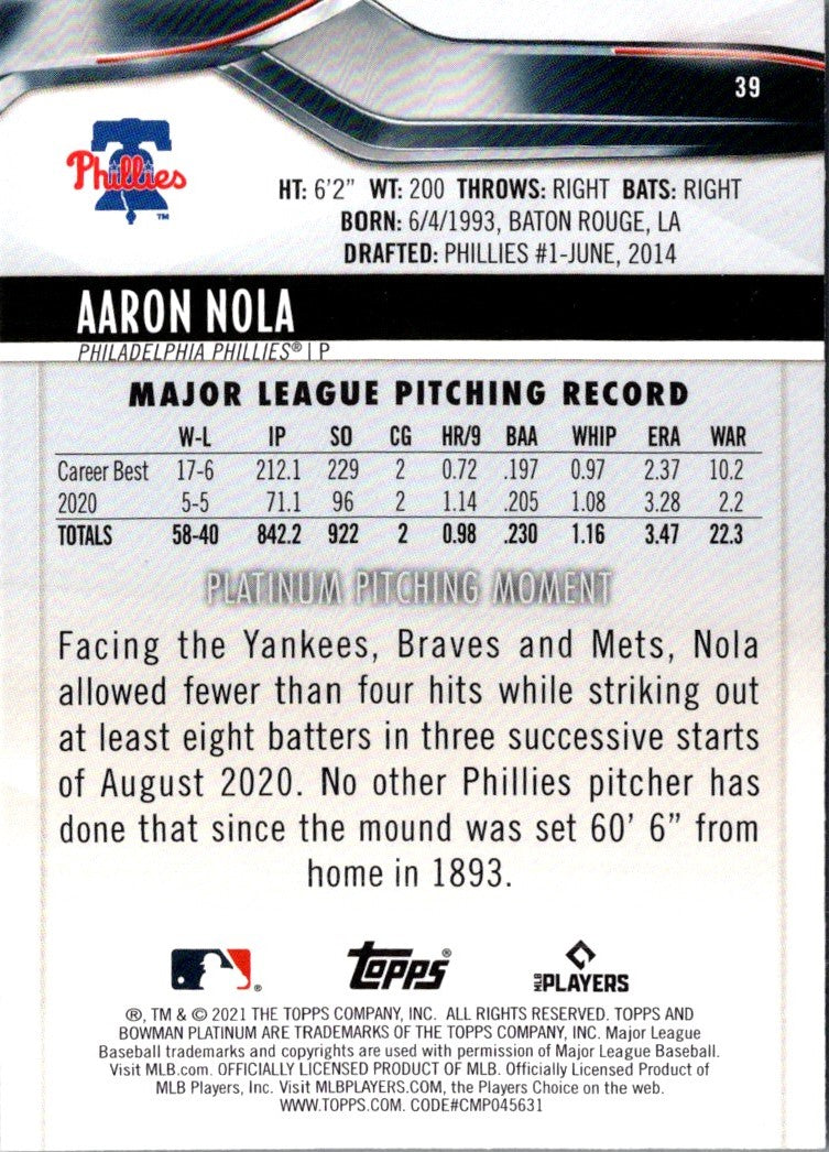 2021 Bowman Platinum Aaron Nola