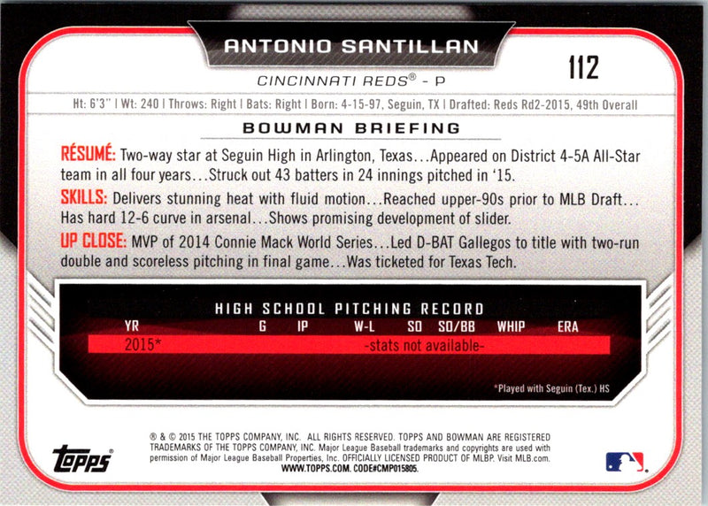 2015 Bowman Draft Picks & Prospects Antonio Santillan