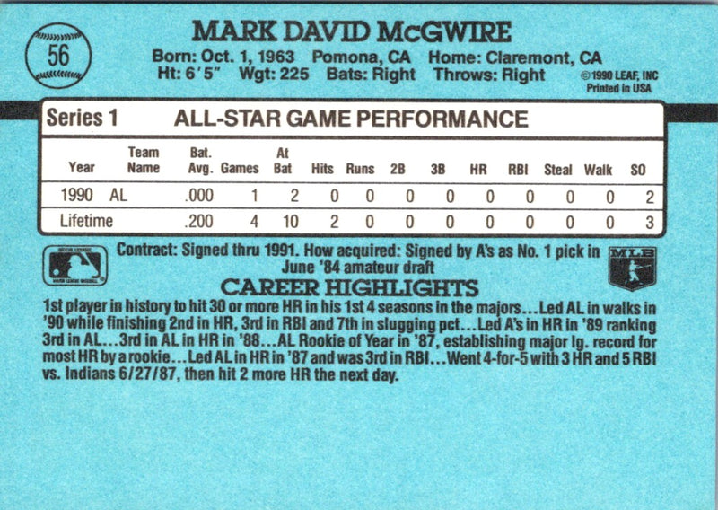 1991 Donruss Mark McGwire