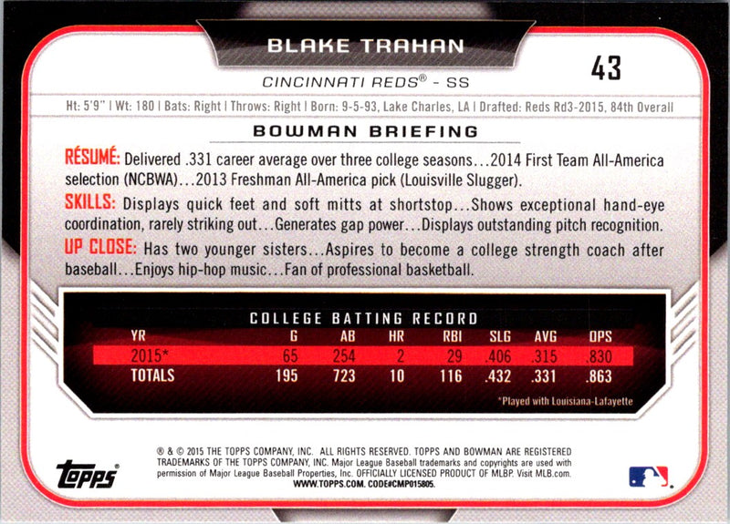 2015 Bowman Draft Picks & Prospects Blake Trahan