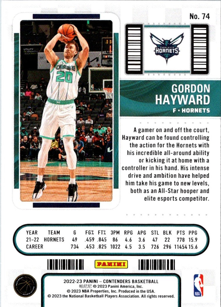 2022 Panini Contenders Season Ticket Gordon Hayward