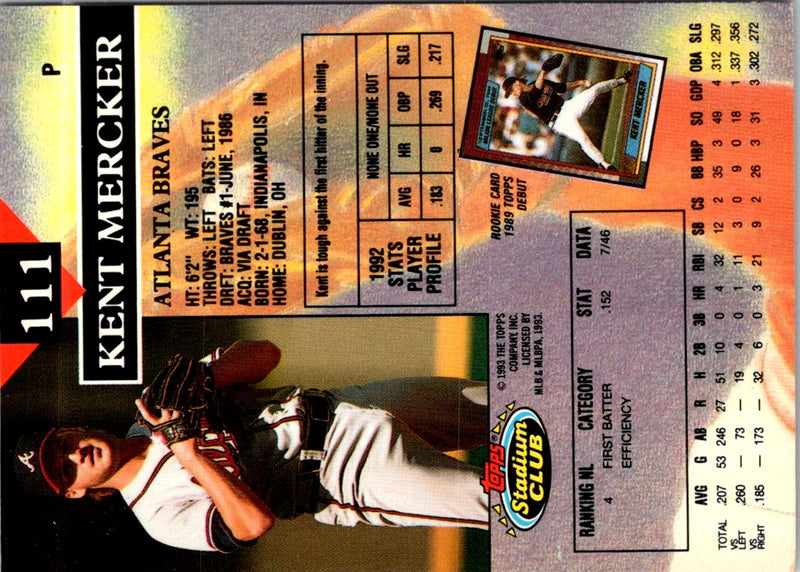 1993 Stadium Club Members Only Kent Mercker