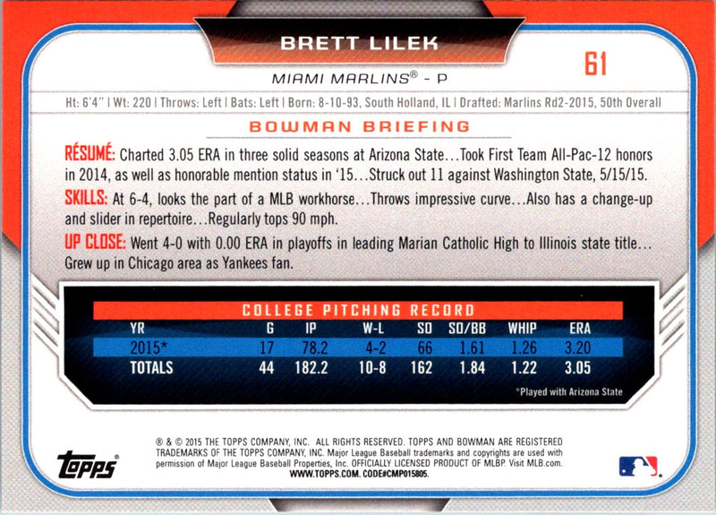 2015 Bowman Draft Picks & Prospects Brett Lilek