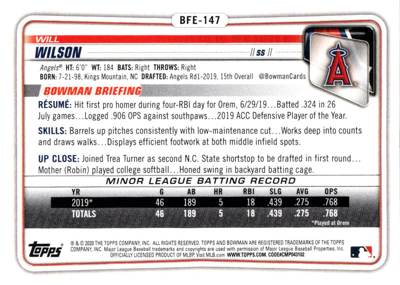 2020 Bowman 1st Edition Will Wilson