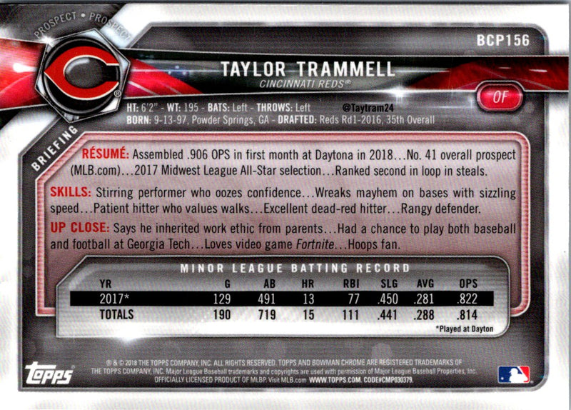 2018 Bowman Chrome Prospects Taylor Trammell