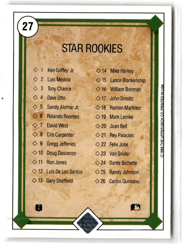 1989 Upper Deck Star Rookies Checklist #27