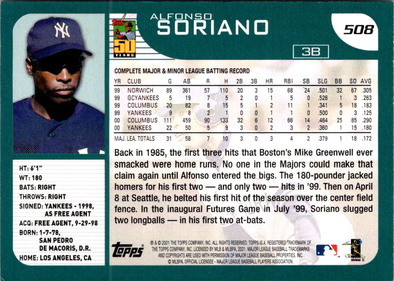 2001 Topps Alfonso Soriano