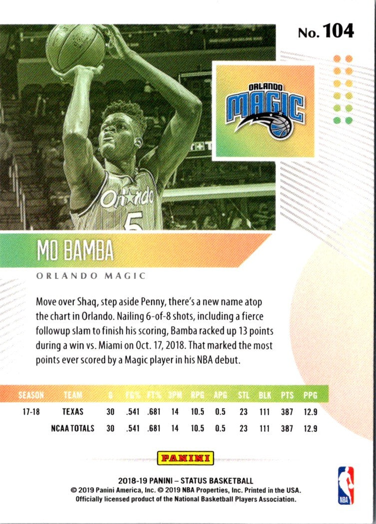 2018 Panini Status Green Mo Bamba