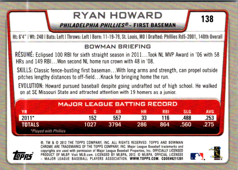 2012 Bowman Chrome Ryan Howard