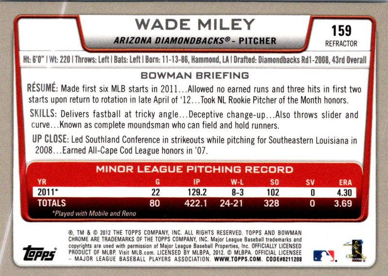 2012 Bowman Chrome Wade Miley