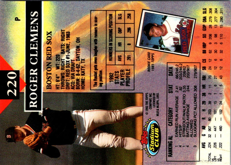 1993 Stadium Club First Day Production Roger Clemens