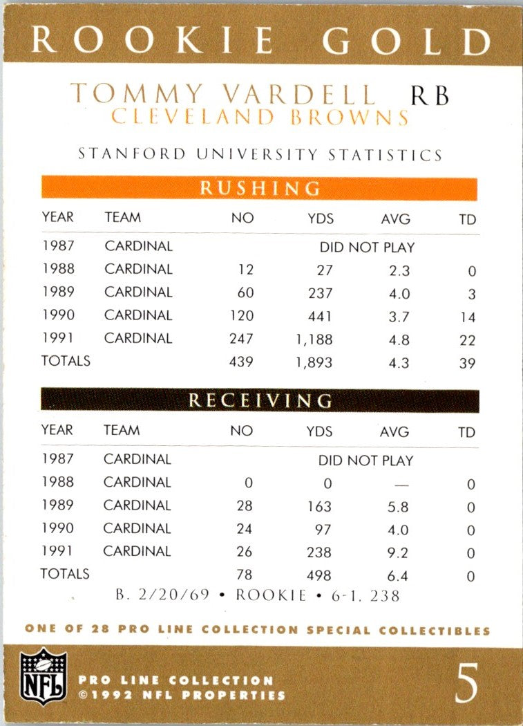 1992 Pro Line Portraits Rookie Gold Tommy Vardell