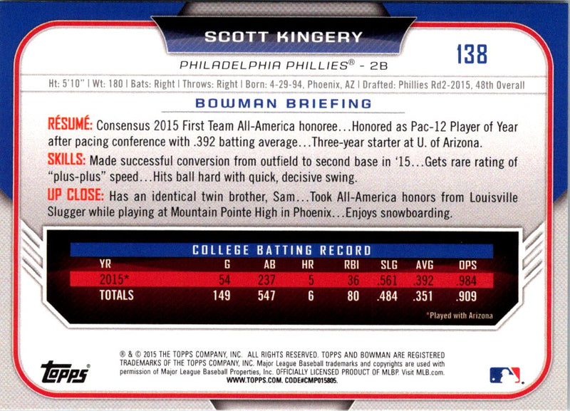 2015 Bowman Draft Picks & Prospects Scott Kingery