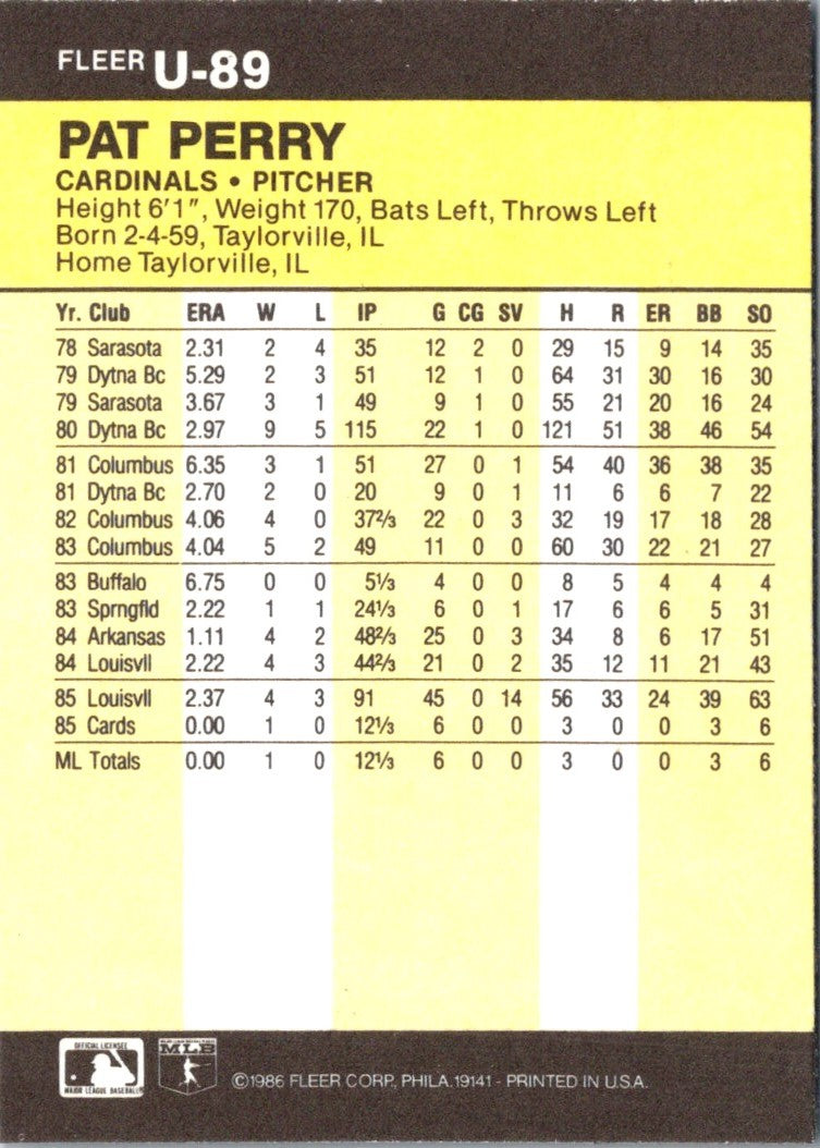 1986 Fleer Update Pat Perry