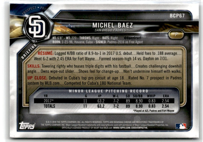 2018 Bowman Chrome Prospects Michel Baez