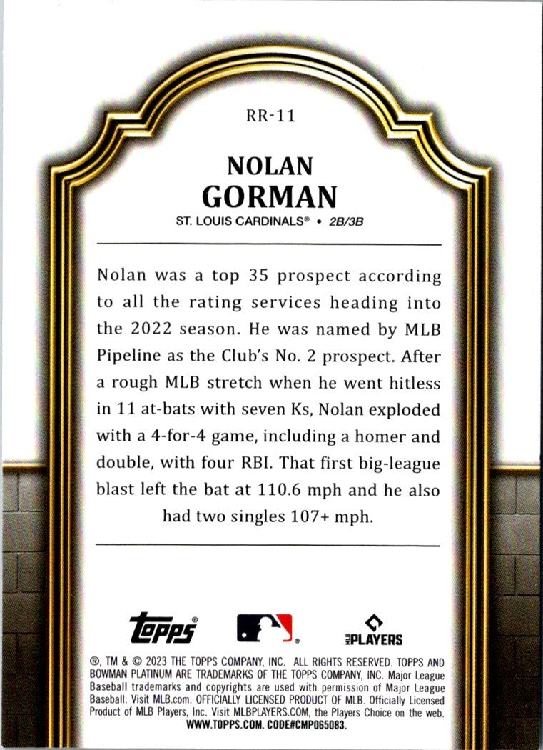 2023 Bowman Platinum Renowned Rookies Nolan Gorman