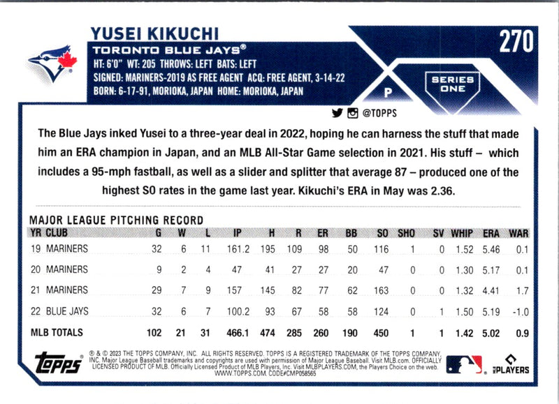 2023 Topps Royal Blue Yusei Kikuchi