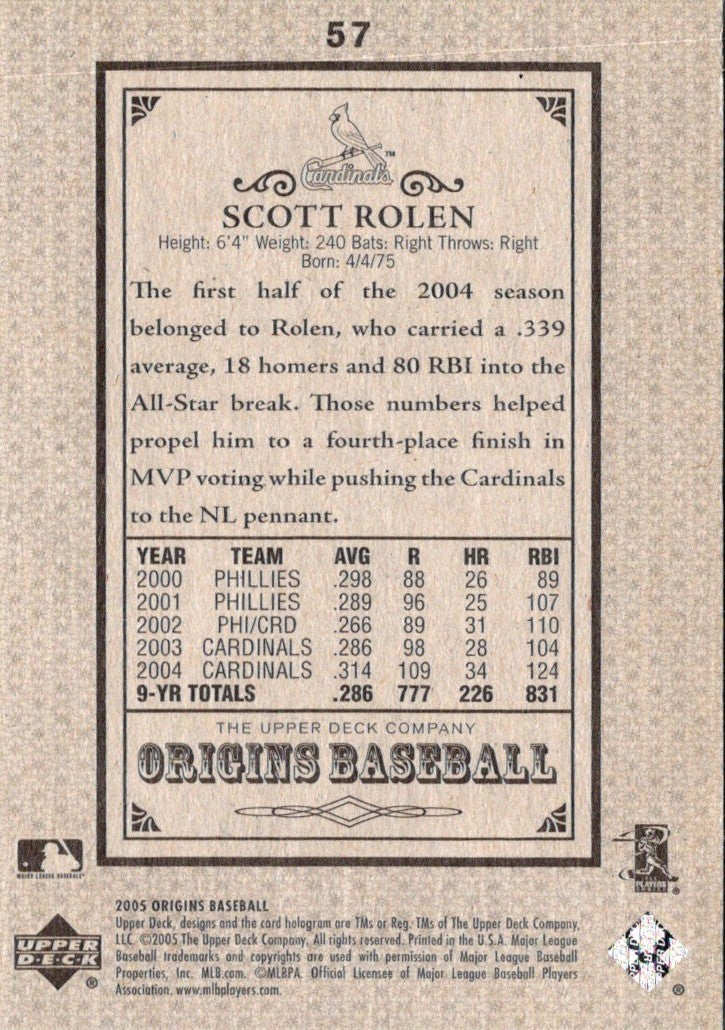 2005 UD Origins Old Judge Scott Rolen