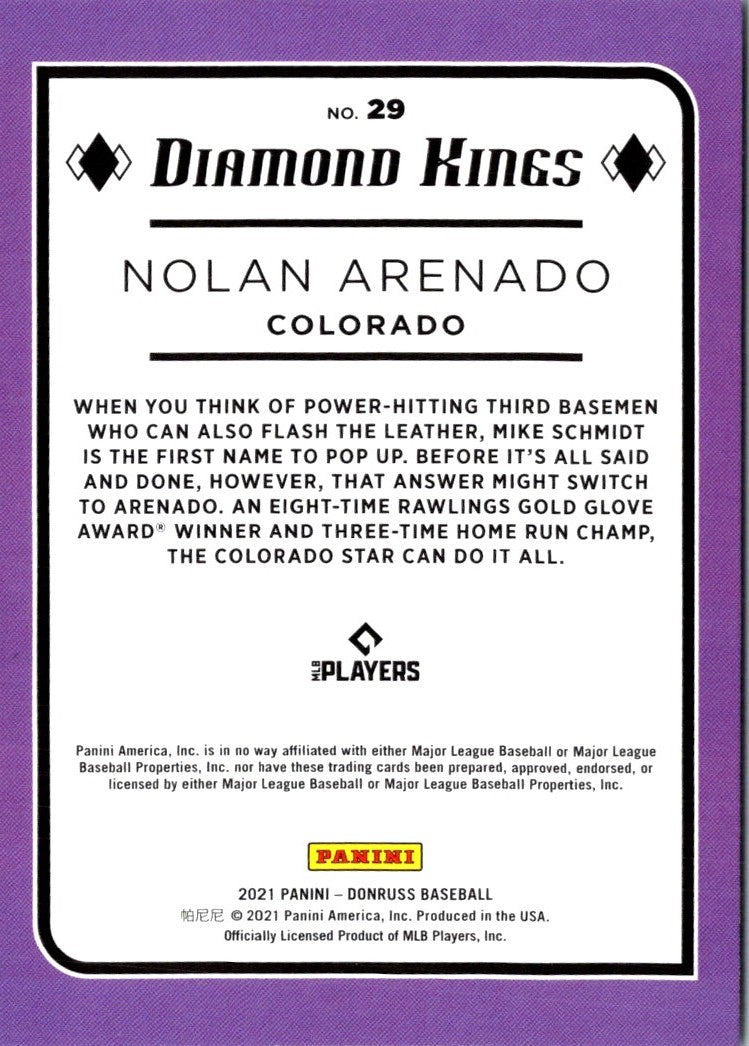 2021 Donruss Holo Purple Nolan Arenado