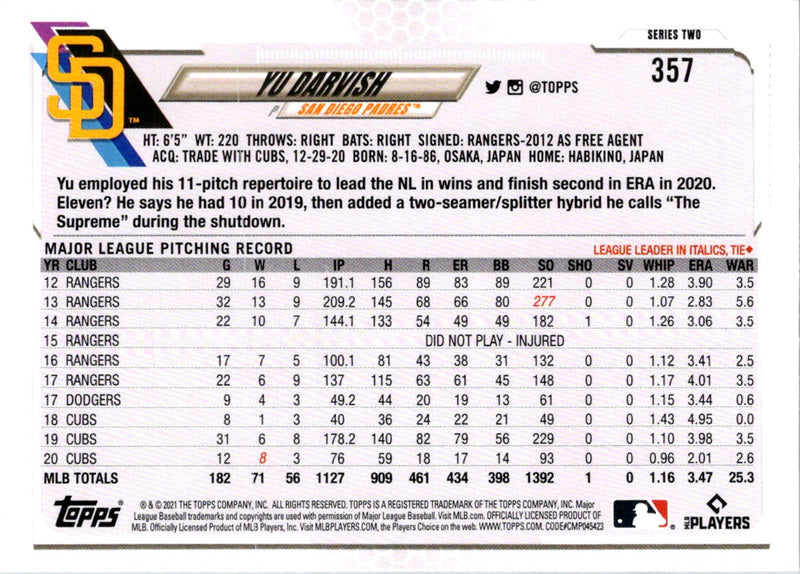 2021 Topps Orange Star Yu Darvish