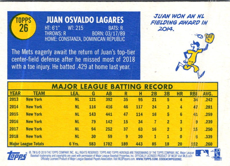 2019 Topps Heritage Juan Lagares