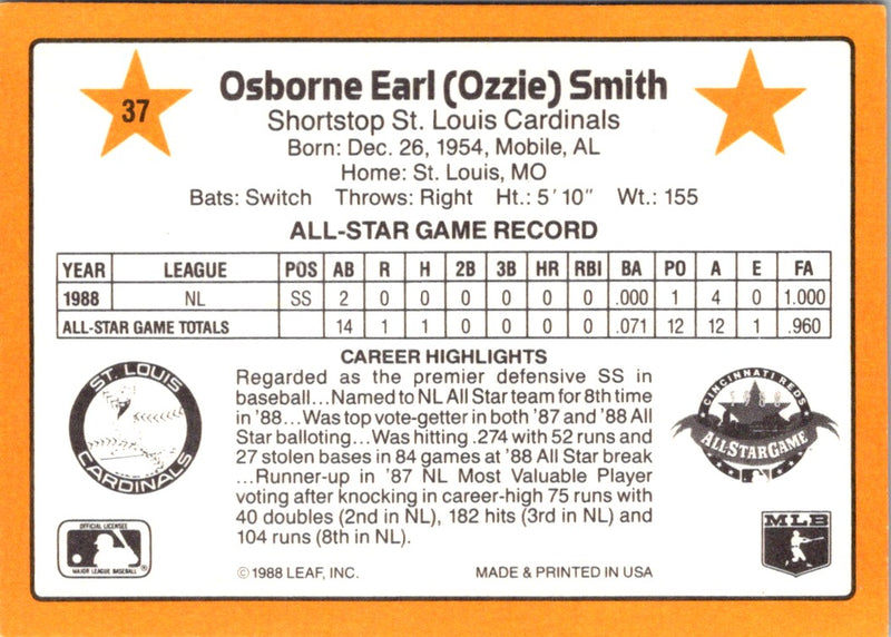 1989 Donruss All-Stars Ozzie Smith