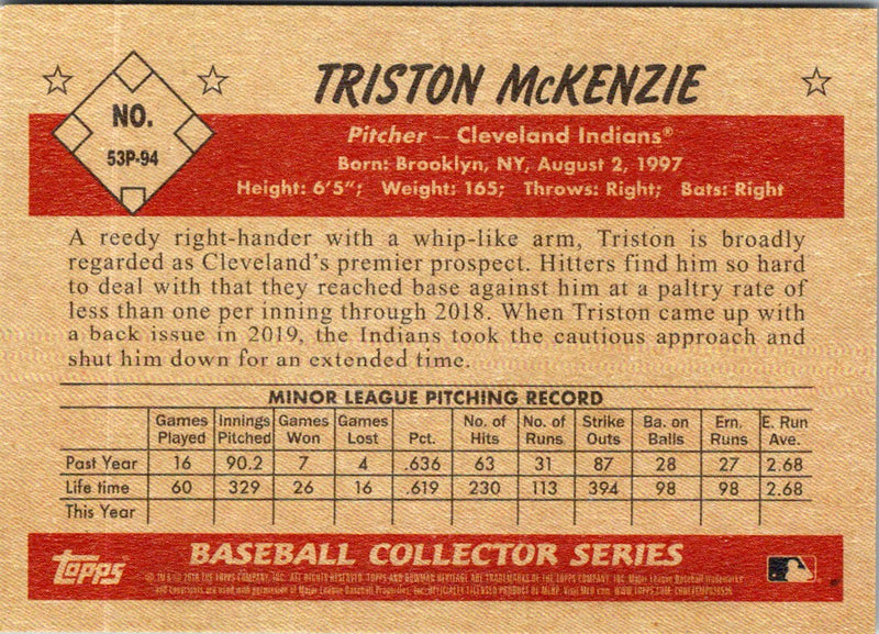 2019 Bowman Heritage Prospects Triston McKenzie