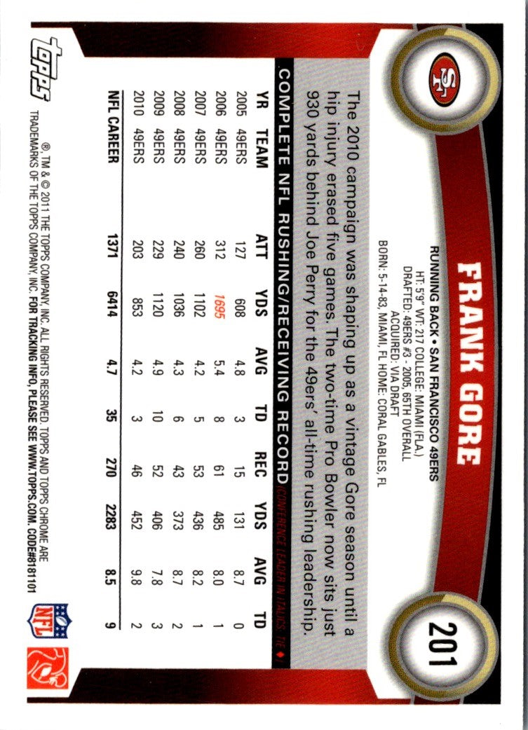 2011 Topps Chrome Frank Gore
