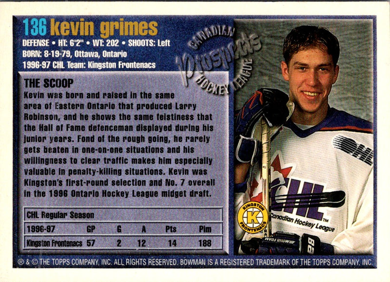 1997 Bowman CHL Kevin Grimes