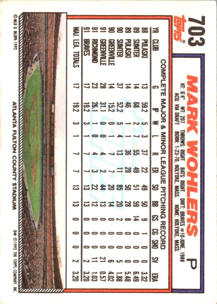 1992 Topps Mark Wohlers