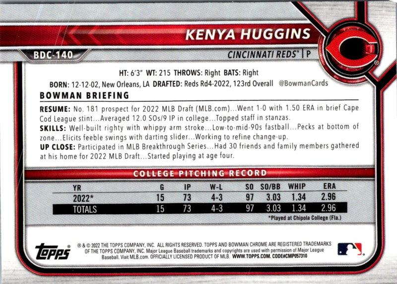 2022 Bowman Draft Baseball Chrome Kenya Huggins