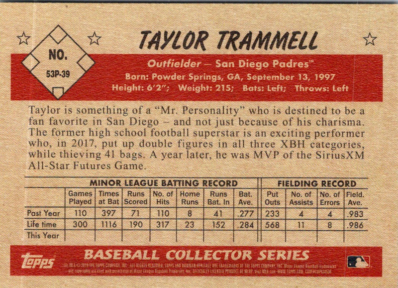 2019 Bowman Heritage Prospects Taylor Trammell