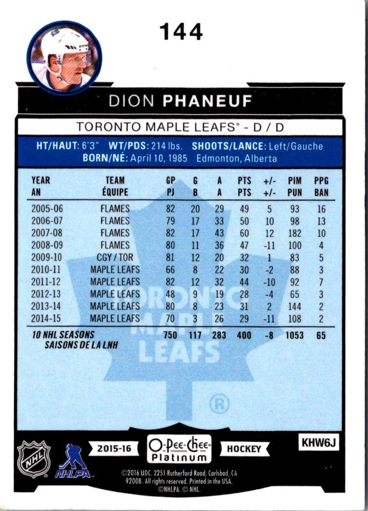 2015 O-Pee-Chee Platinum Dion Phaneuf