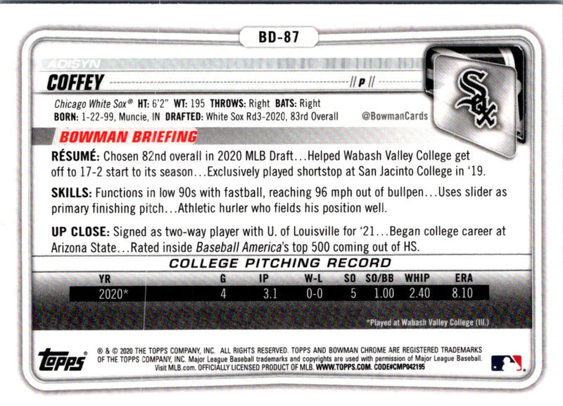 2020 Bowman Draft Chrome Adisyn Coffey