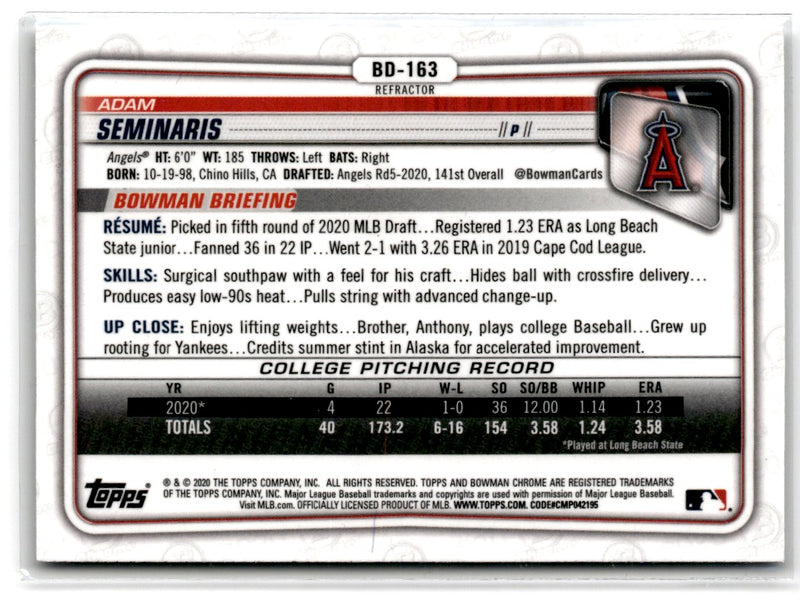 2020 Bowman Draft Chrome Adam Seminaris