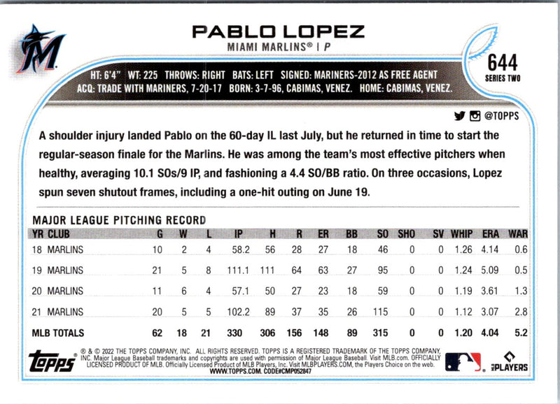 2022 Topps Pablo Lopez