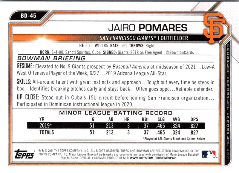 2021 Bowman Draft Jairo Pomares