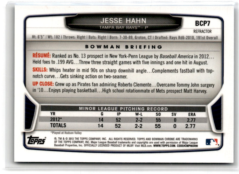 2013 Bowman Chrome Prospects Blue Wave Jesse Hahn