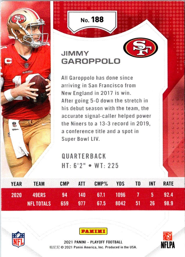 2021 Panini Playoff Red Zone Jimmy Garoppolo